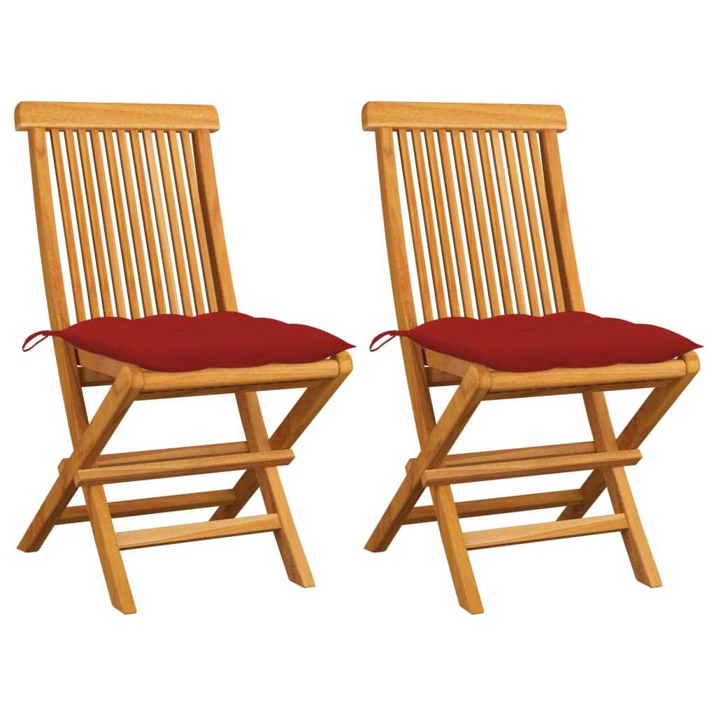vidaXL Solid Teak Wood Patio Chair with Red Cushions - Thumbnail 5