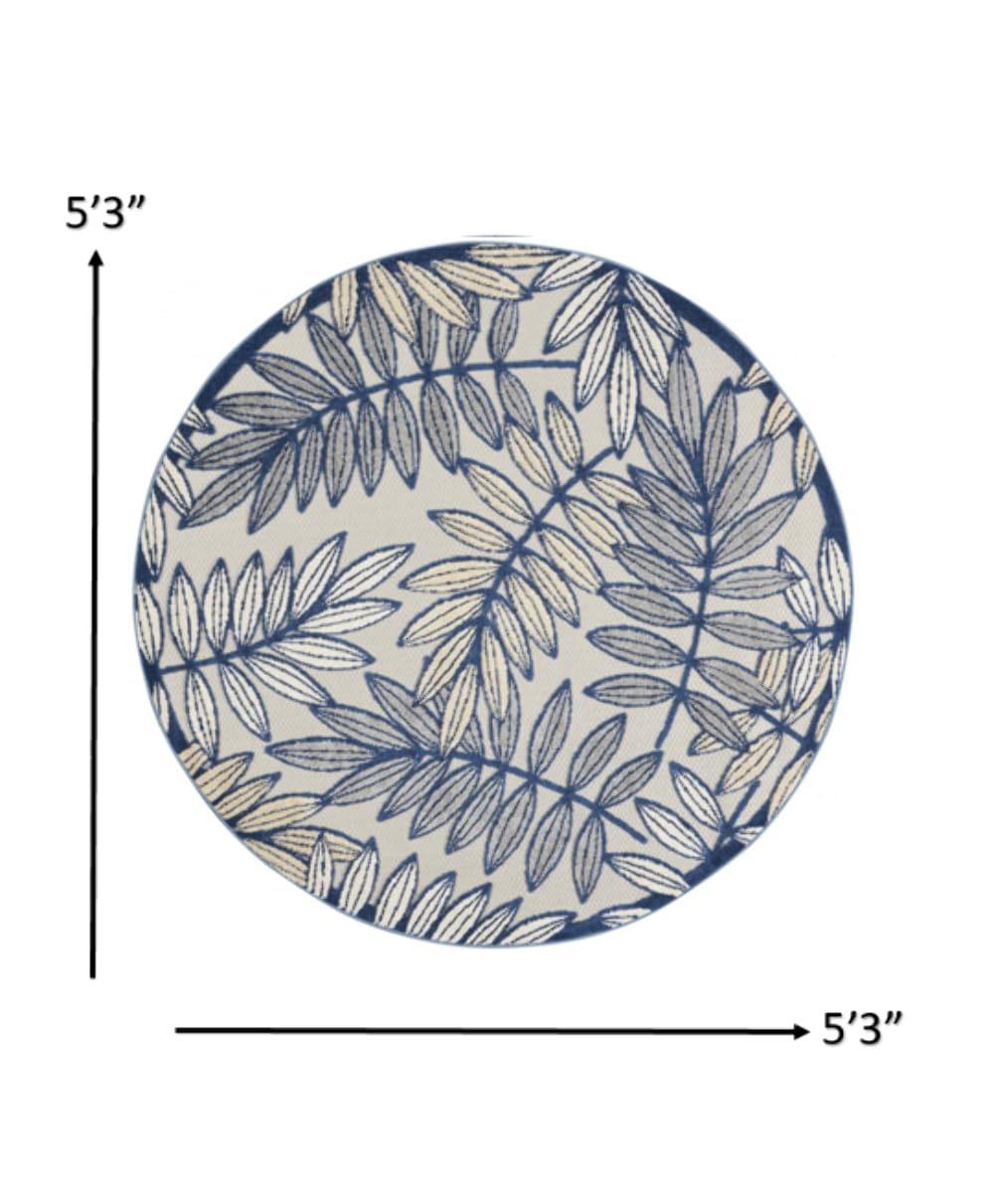 HomeRoots 4' X 6' Ivory and Blue Floral Indoor Outdoor Area Rug