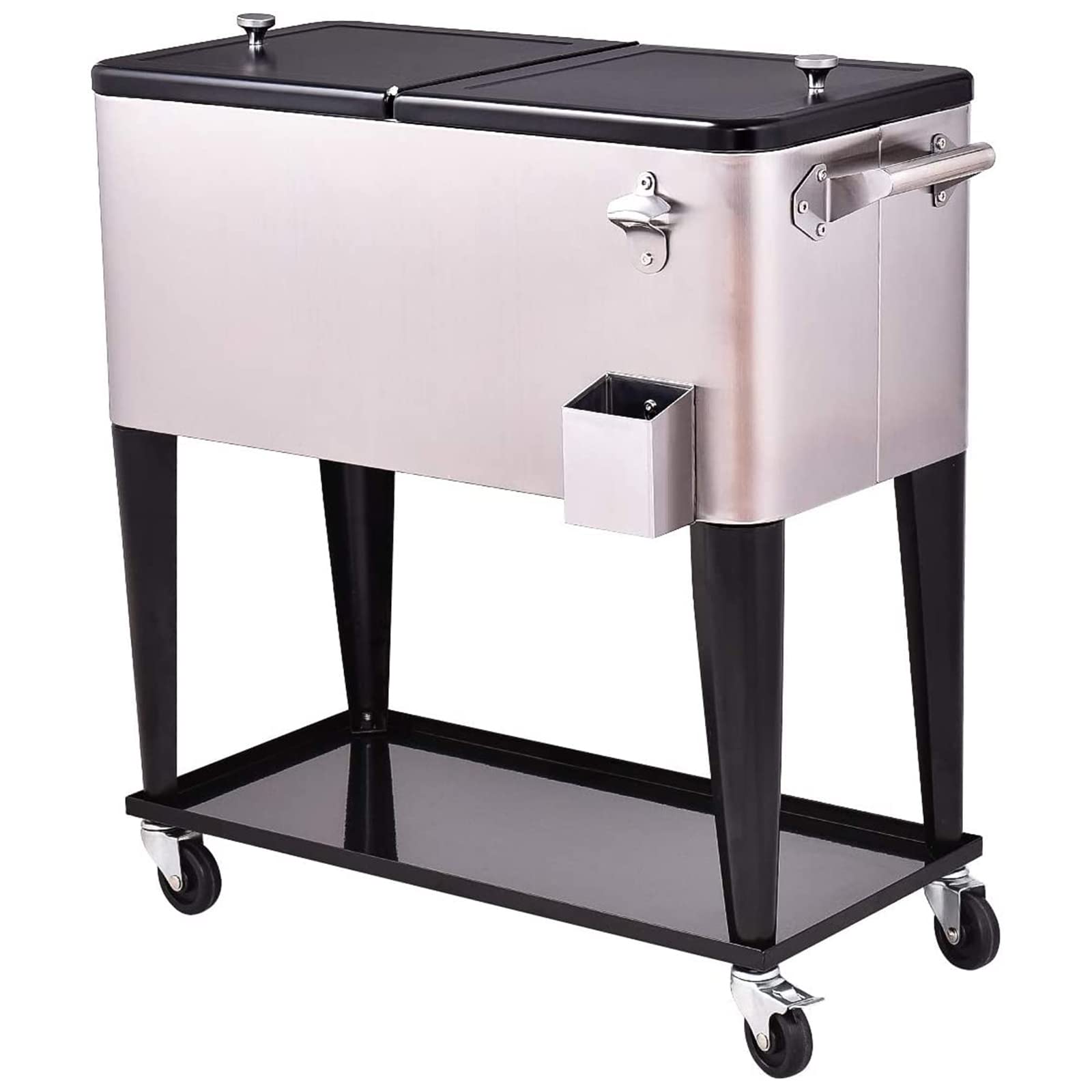 Giantex Rolling Cooler Cart, 80Qt Outdoor Cooler With Locking Wheels, Storage Shelf, Bottle Opener, Drain Plug, Patio Beverage B