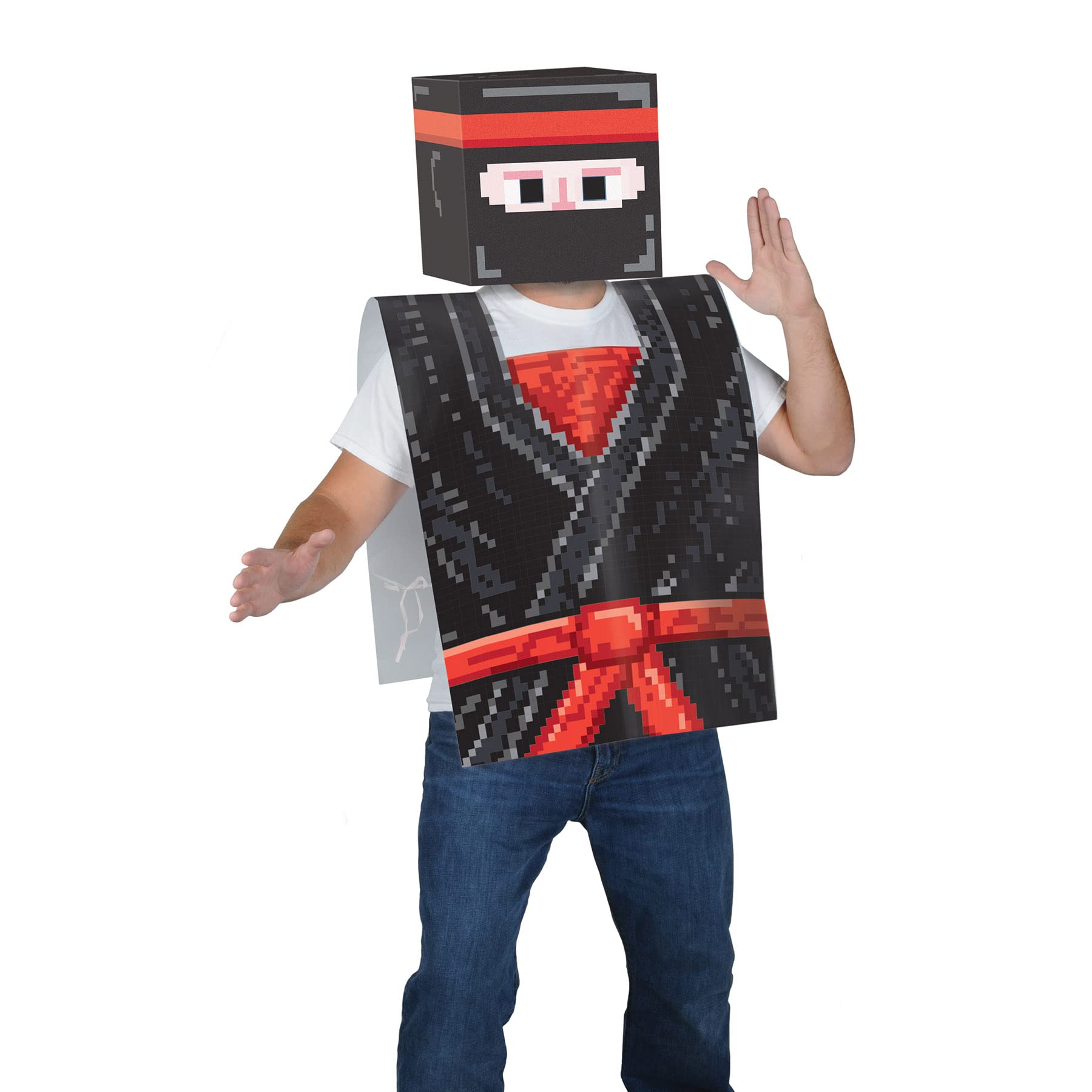 Beistle Plastic 8-Bit Ninja Vest, Full, Red/Black/Gray