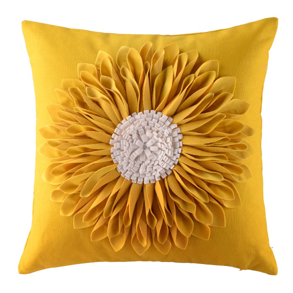 Oiseauvoler 3D Sunflower Handmade Throw Pillow Covers Decorative Pillowcases For Home Couch Bed Living Room Decor Yellow 18X18 I