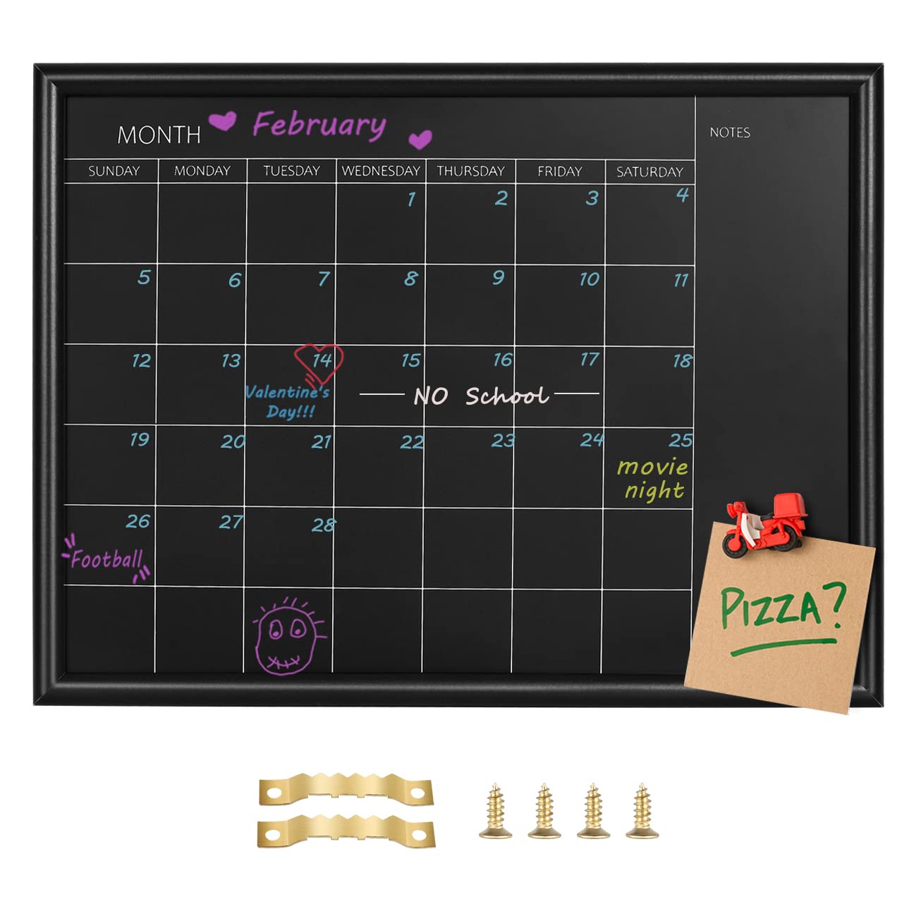 Toraso Calendar Chalkboard, Small Magnetic Surface Black Wood Frame Chalk Board For Planning/School Timetable/Memo,12 X 16 Inche