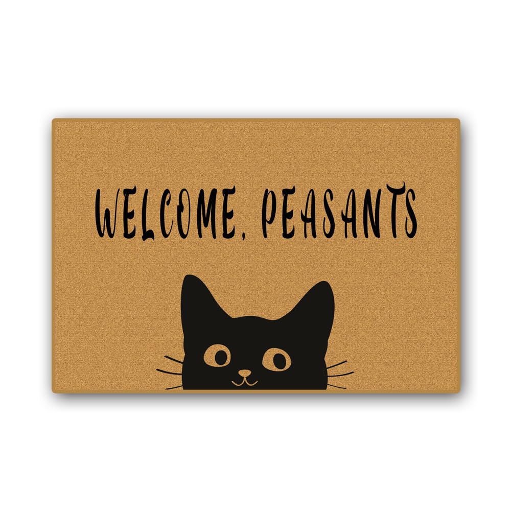 Assaoy Funny Doormat,Black Cat Doormat Welcome Peasants Door Mat Outdoor Entrance Welcome Floor Mat Fall Front Door Mat,Indoor E