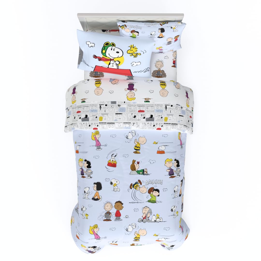 Franco Collectibles Peanuts Multi Character Bedding 5 Piece Super Soft Comforter And Sheet Set With Sham, Twin, (100% Official L