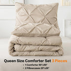 Andency California King Comforter Set Khaki (104X96Inch), Pinch Pleat Cal King Comforter Set 3 Pieces, Oversized King Pintuck Bed Comforter, Microfiber Down Alternative Comforter Bedding Set