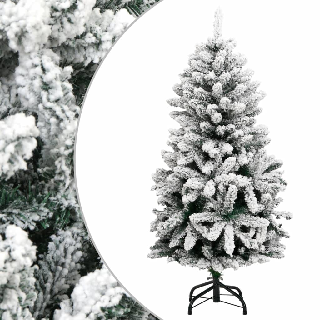 vidaXL Artificial Hinged Christmas Tree with Snow Flocked Design - Lifelike PVC Tips and Sturdy Metal Stand - Reusable Indoor and Outdoor Holiday Decoration - 59.1&quot; Tall