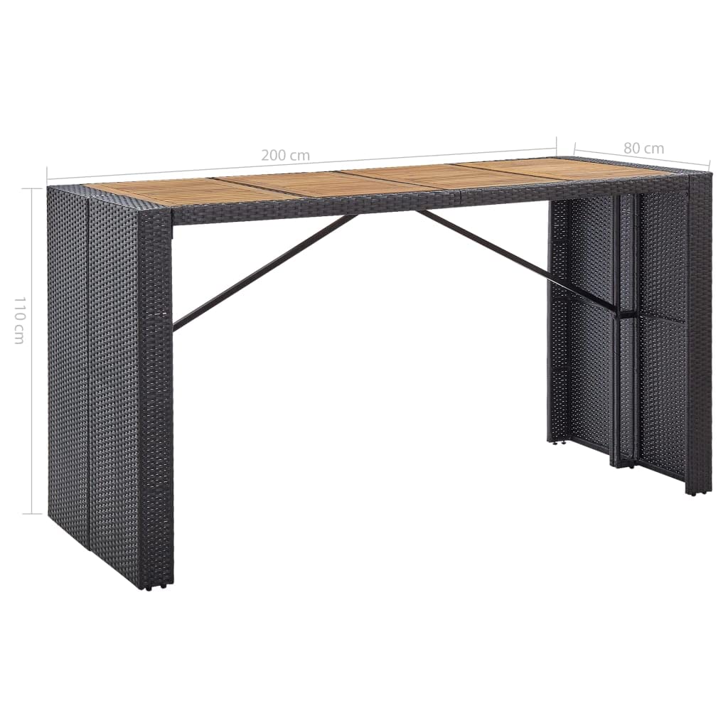 vidaXL Patio Bar Set, 9 Piece Outdoor Bar Table Set with Wood Tabletop, Rattan and Wood Black
