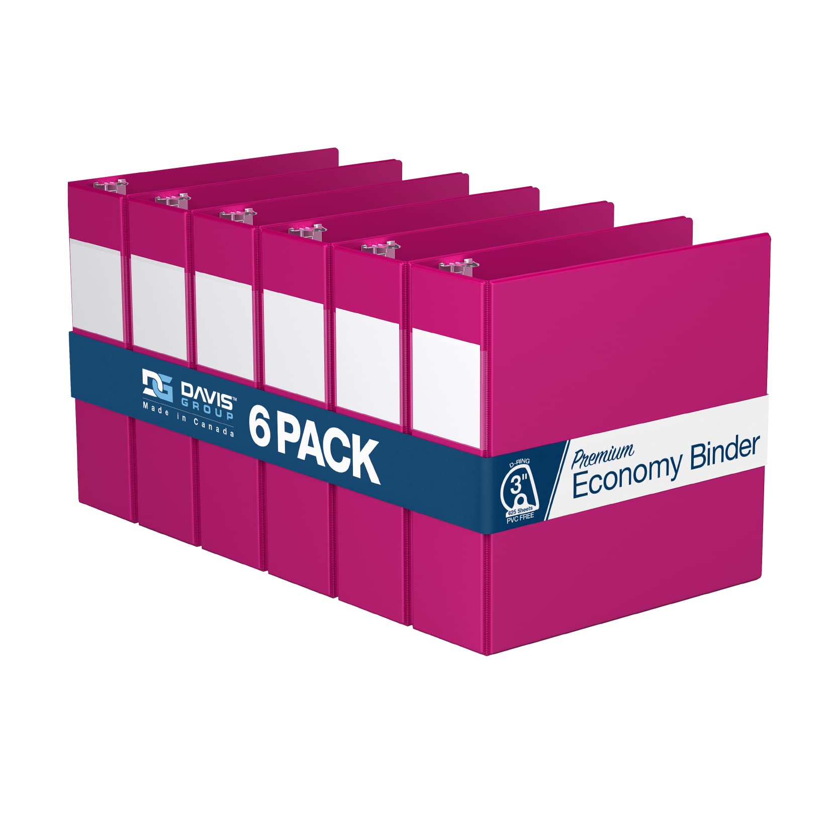 Premium Economy 6-Pack 3-Ring Binders For School Or Office, D-Ring Binders, 3 Inch, Pink