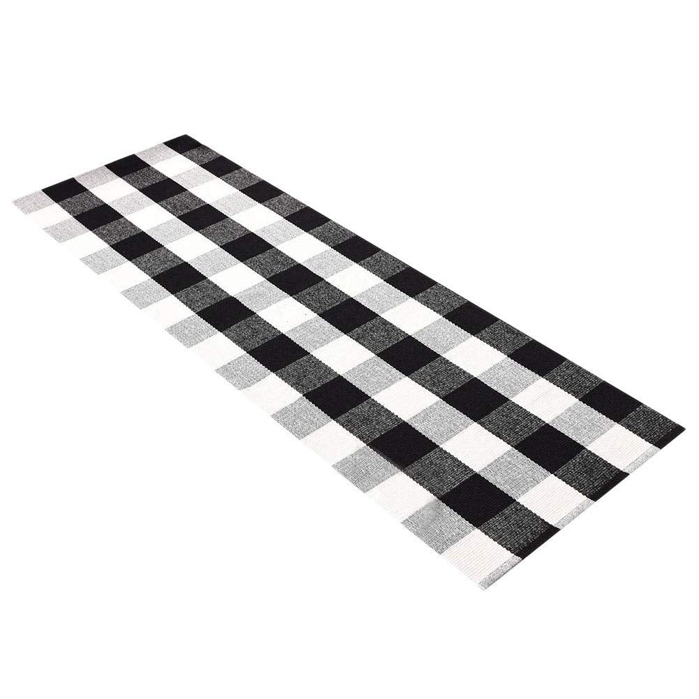 Levinis Kitchen Runner Rugs - Black And White Retro Lattice Sofa Cushion & Area Rug - Washable Hand-Woven Buffalo Checkered Floo