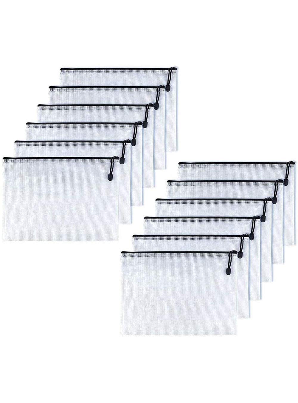 Oaimyy-A3(17'X 11.5',12 Pcs), Mesh Zipper Pouch Document Folders Bag & Plastic Zip File Folders For School Office Supplies, Tr