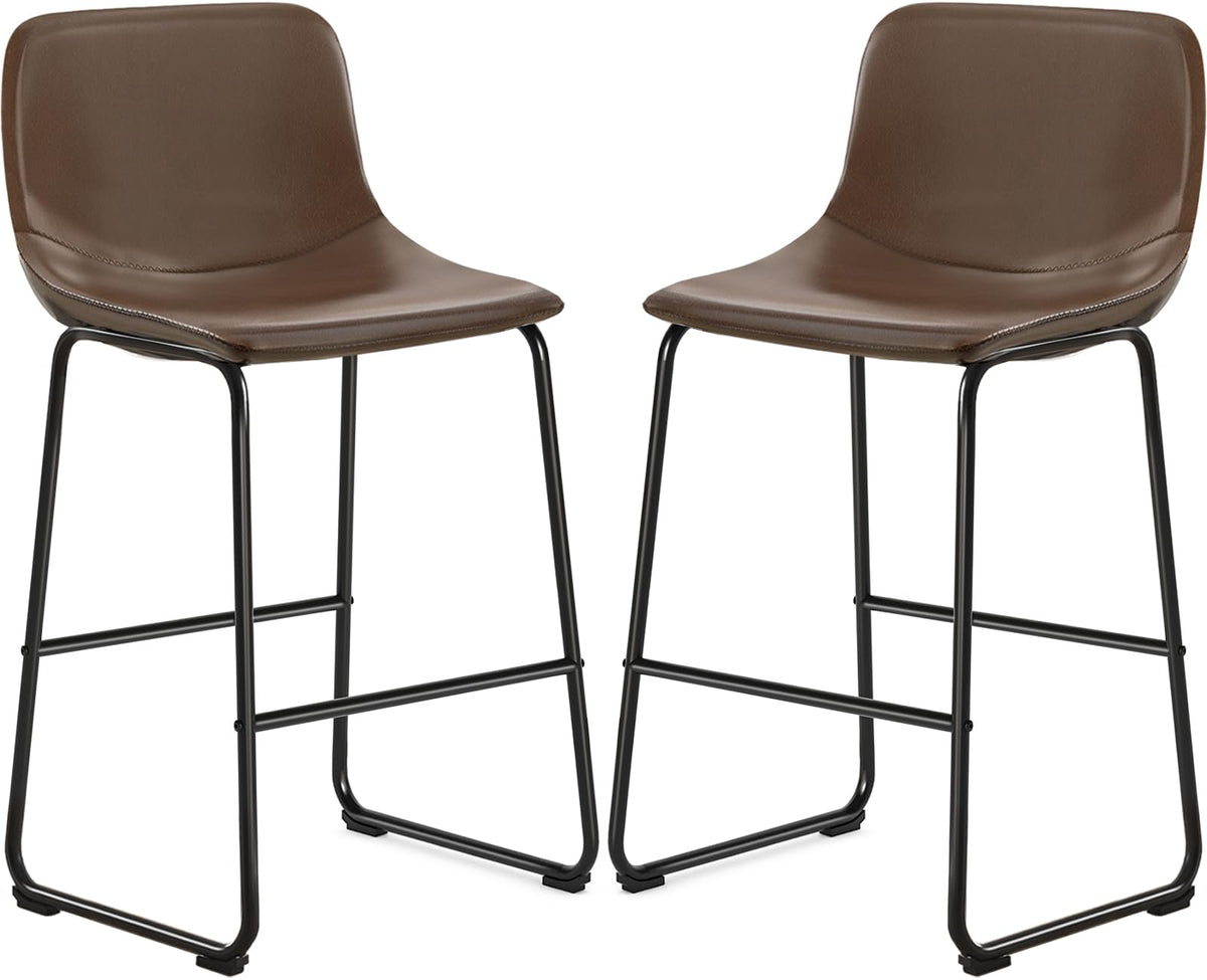 Tavr Furniture Counter Stools Set Of 4, 24 Inch Counter Height Bar Stools Hold Up To 500 Lbs, Armless Counter Height Chairs With Metal Legs & Soft Backrest For Kitchen Island Coffee Shop, Brown
