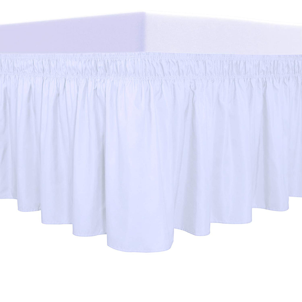 Purefit Wrap Around Ruffled Bed Skirt With Adjustable Elastic Belt - 22 Inch Drop Easy To Put On, Wrinkle Free Bedskirt Dust Ruffles, Bed Frame Cover For Queen, King And C-King Size Beds, White