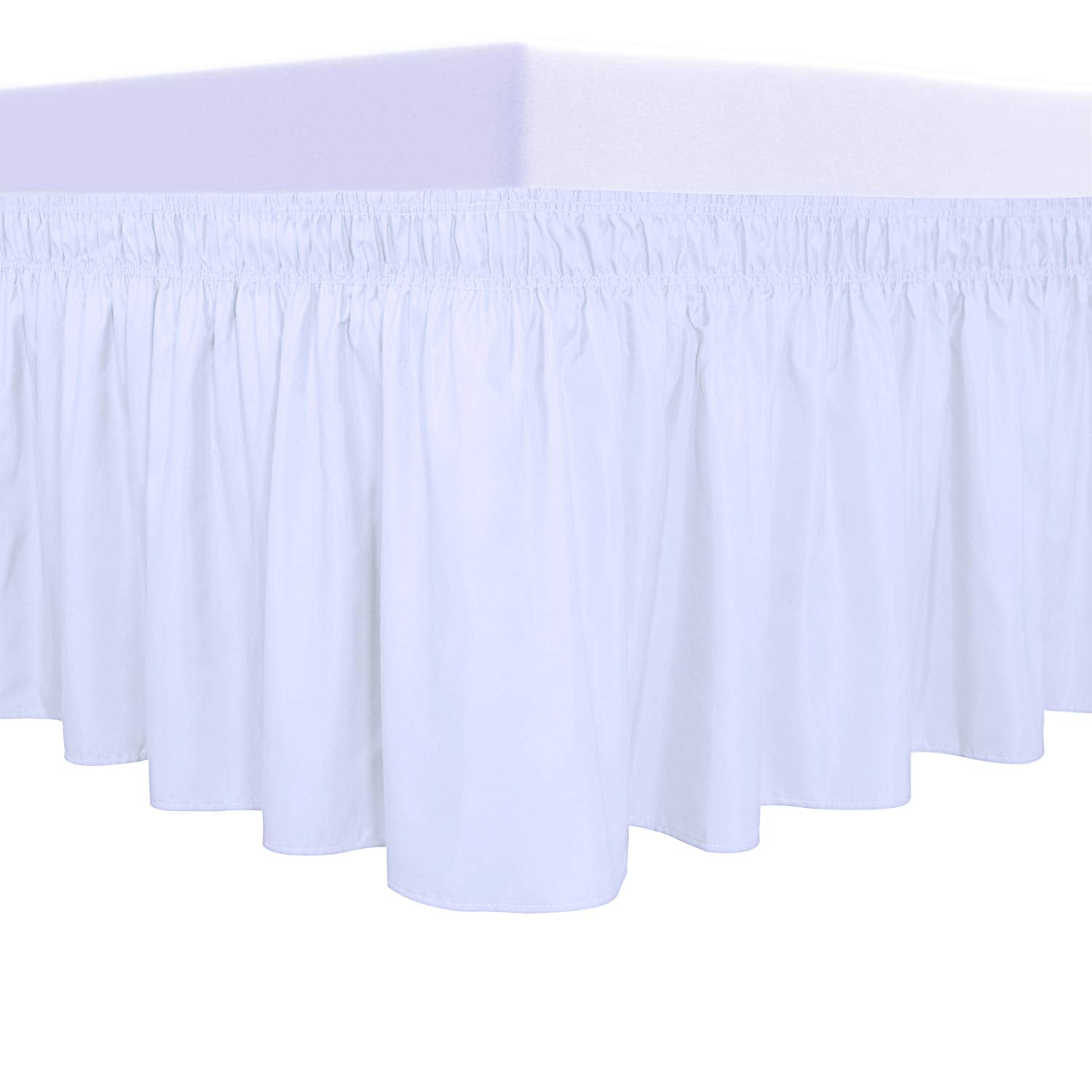 Purefit Wrap Around Ruffled Bed Skirt With Adjustable Elastic Belt - 22 Inch Drop Easy To Put On, Wrinkle Free Bedskirt Dust Ruffles, Bed Frame Cover For Queen, King And C-King Size Beds, White