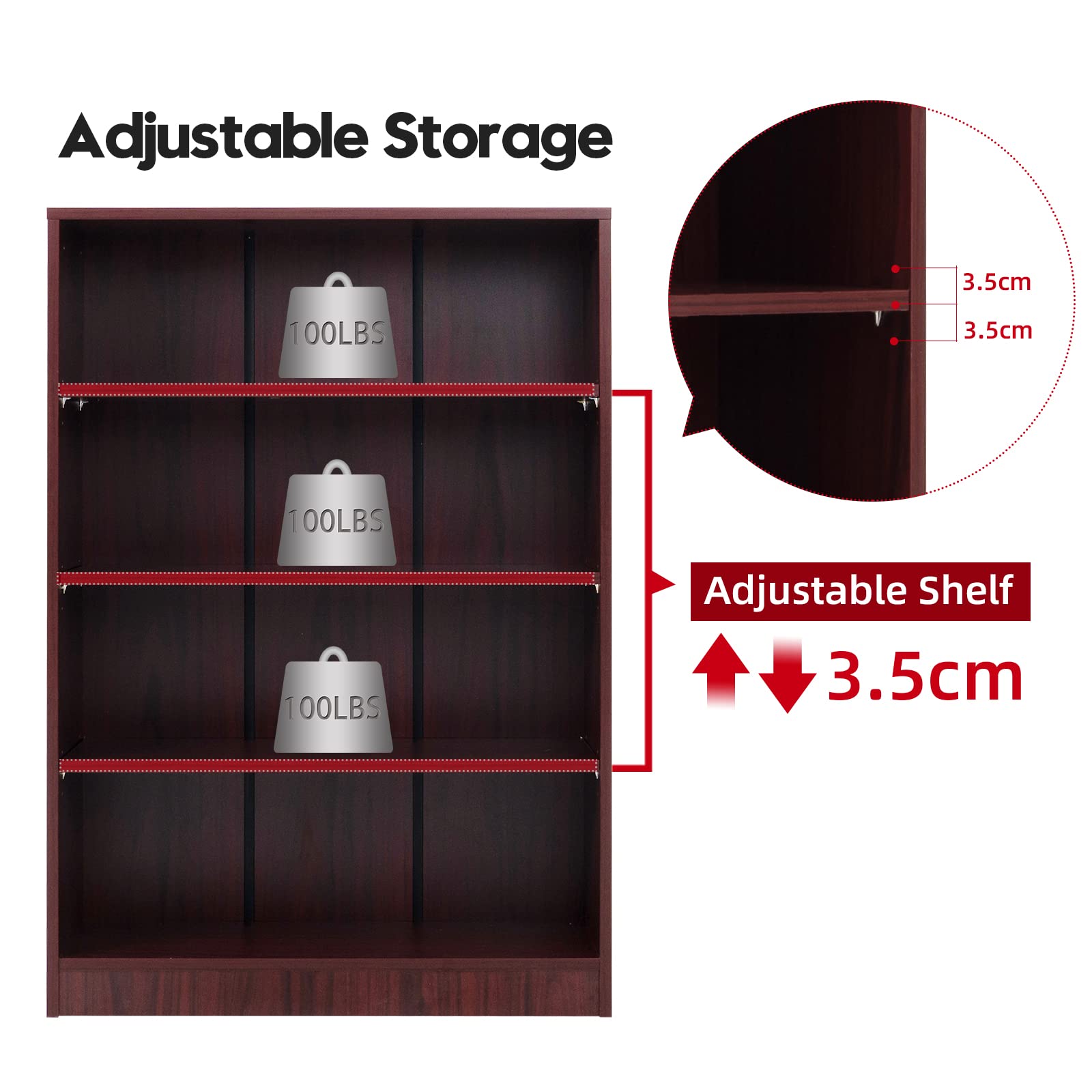 Wood Bookcase 4-Shelf Freestanding Display Wooden Bookshelf For Home Office School (11.6' D*33 W*48' H,Mahogany)