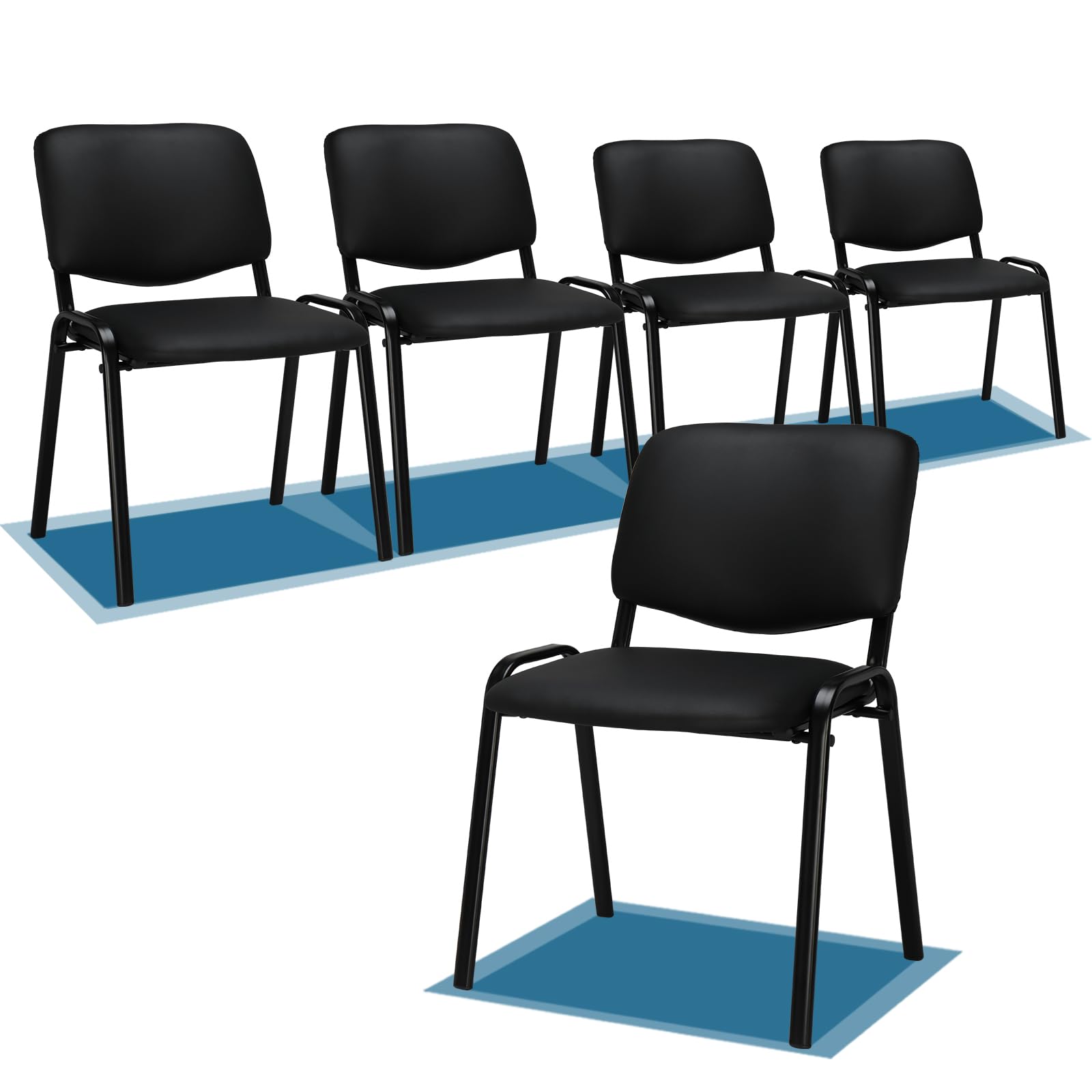 VINGLI Waiting Room Chairs, 5-Pack PU Church Conference Stackable, Office Guest Chairs & Reception Stacking Chair for Meeting Ro