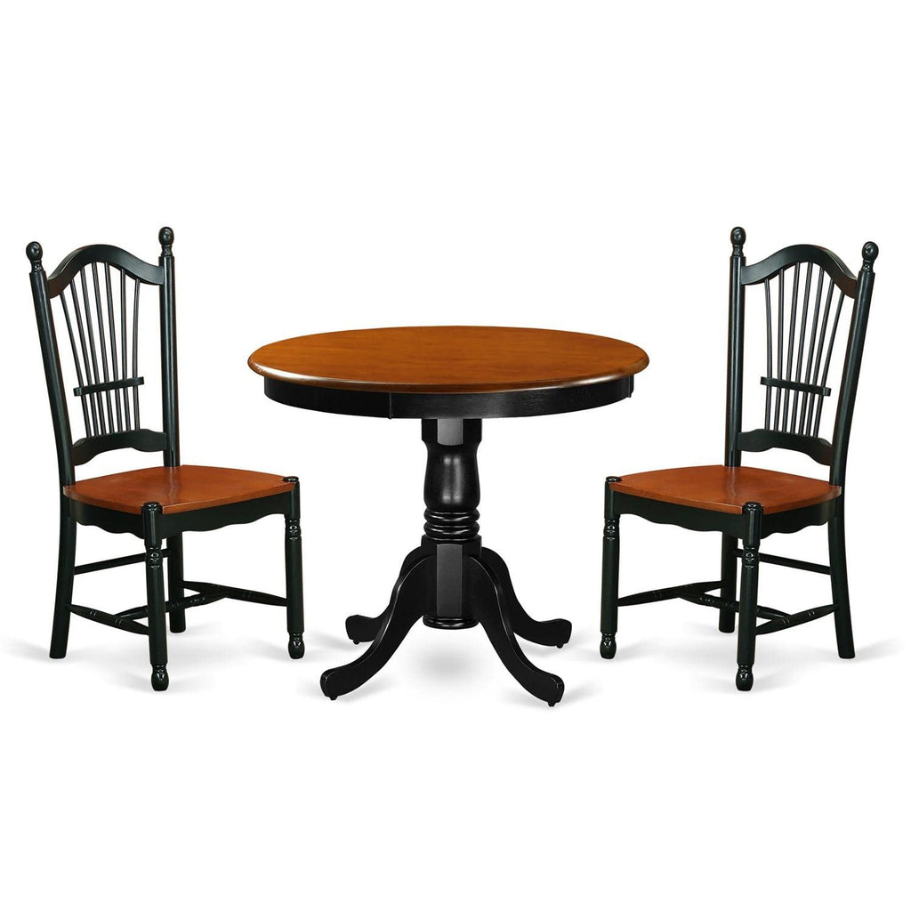 East West Furniture ANDO3-BCH-W 3 Piece Dining Room Table Set Contains a Round Wooden Table with Pedestal and 2 Kitchen Dining Chairs, 36x36 Inch, Black & Cherry