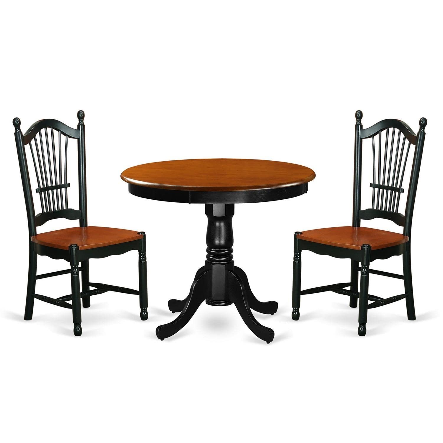 East West Furniture ANDO3-BCH-W 3 Piece Dining Room Table Set Contains a Round Wooden Table with Pedestal and 2 Kitchen Dining Chairs, 36x36 Inch, Black & Cherry