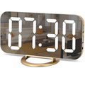 SZELAM Digital Alarm Clock,LED and Mirror Desk Clock Large Display,with Dual USB Charger Ports,3 Levels Brightness,12/24H,Modern
