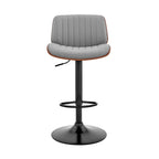 HomeRoots Metal/Plywood/Faux Leather Adjustable Gray Faux Leather Black Steel and Walnut Bar Stool
