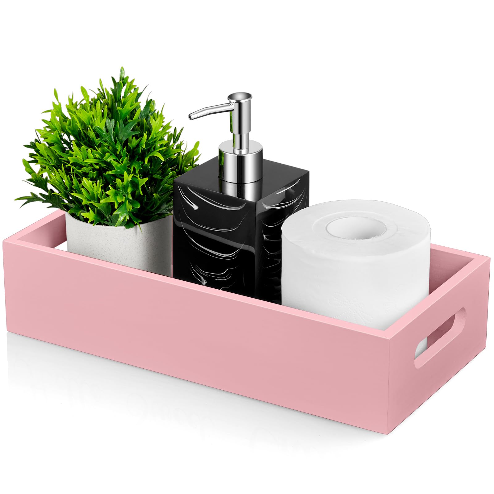 ALELION Pink Bathroom Basket for Organizing - Wooden Toilet Tank Paper Basket with Handle for Back of Toilet Tank Top Organizer 