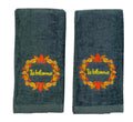 Decorative Fall Harvest Hand Fingertip Towels: Cute Welcome Wreath on Plush Soft Cotton Grey Orange, Set of 2 12 x 18