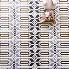 Mad Mats Geometric Moroccan Grey & White Outdoor Rug, Reversible Plastic Mat For Patio, Porch, Poolside, Mudroom, Camping, Rv, D