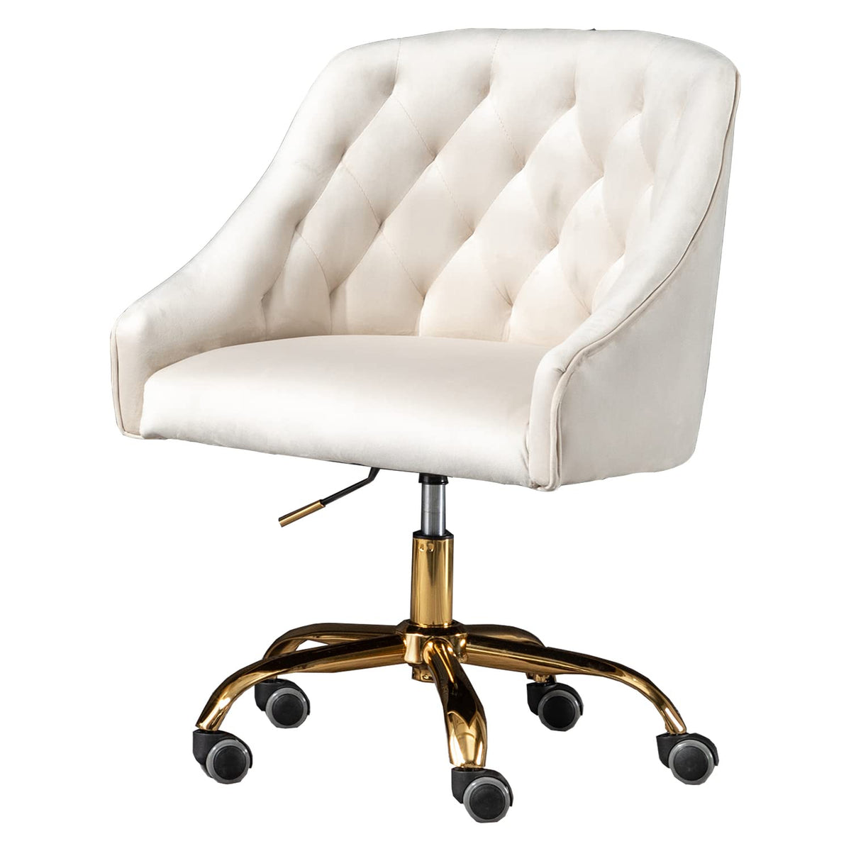 Best Master Furniture Cream Velvet Swivel Task Chair With Gold Base