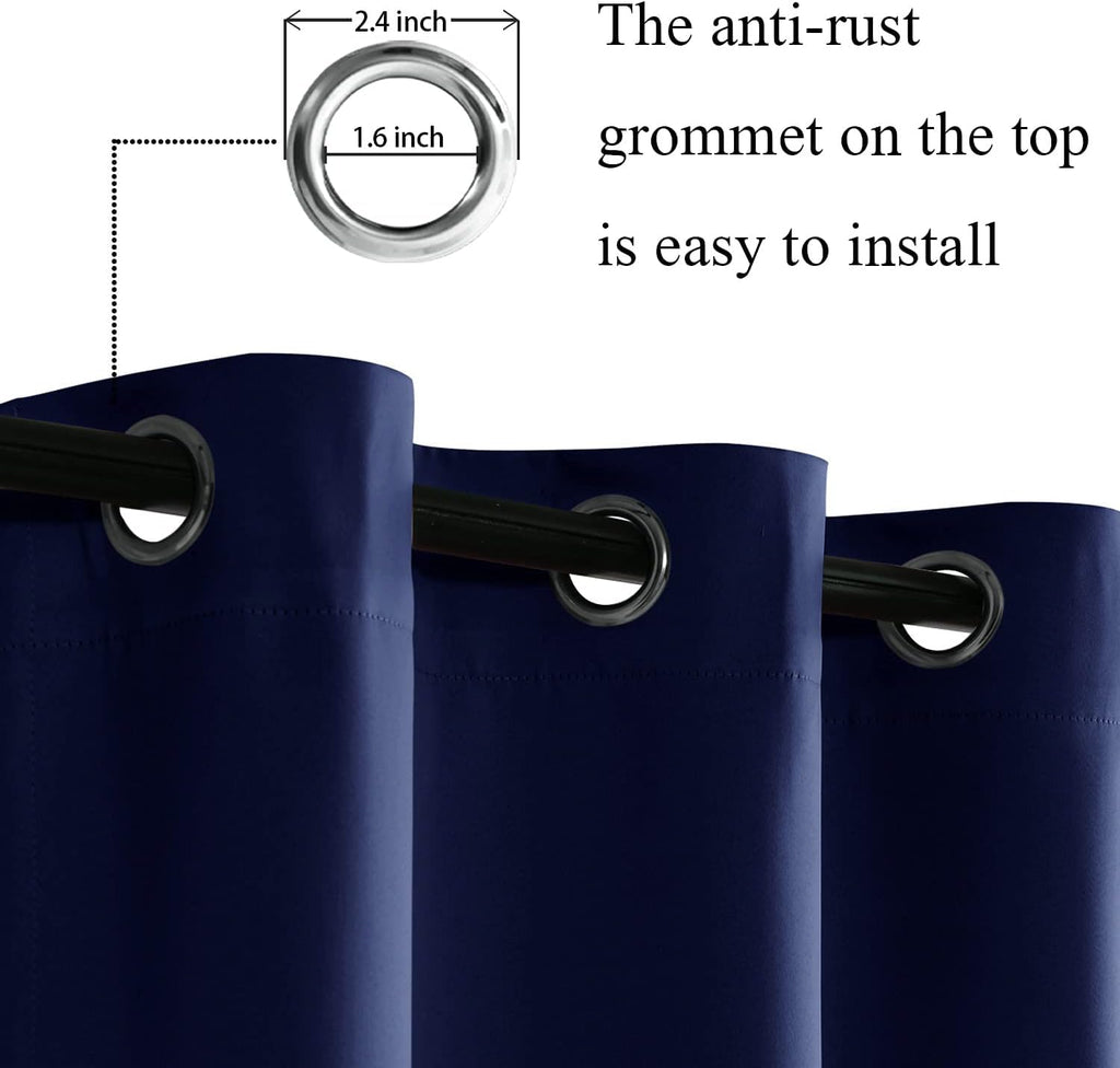 Jiuzhen Navy Blue Blackout Curtains With Tiebacks Thermal Insulated, Light Blocking And Noise Reducing Grommet Curtains For Bedroom And Living Room, Set Of 2 Window Curtain Panels, 70 X 96 Inch Length