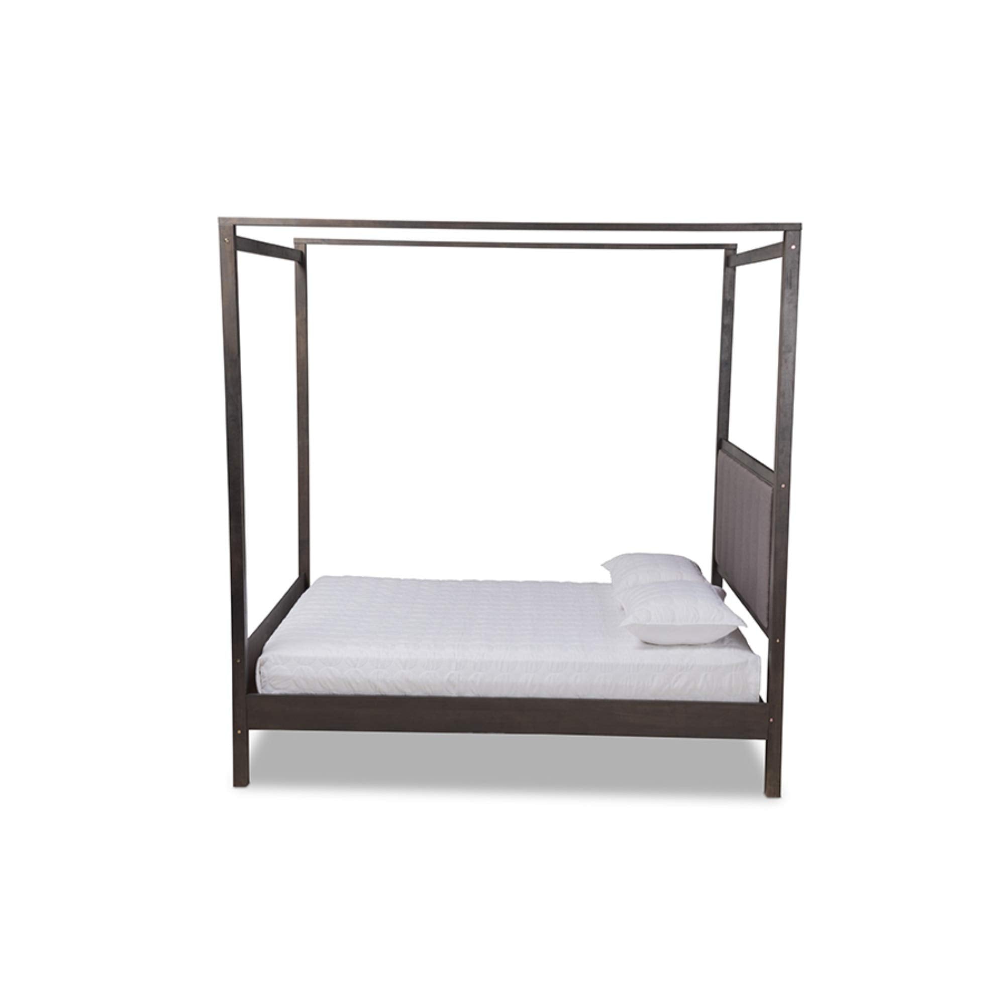 Baxton Studio Natasha Modern and Contemporary Grey Fabric Upholstered and Dark Grey Oak Finished Wood Queen Size Platform Canopy Bed