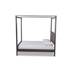 Baxton Studio Natasha Modern and Contemporary Grey Fabric Upholstered and Dark Grey Oak Finished Wood King Size Platform Canopy Bed