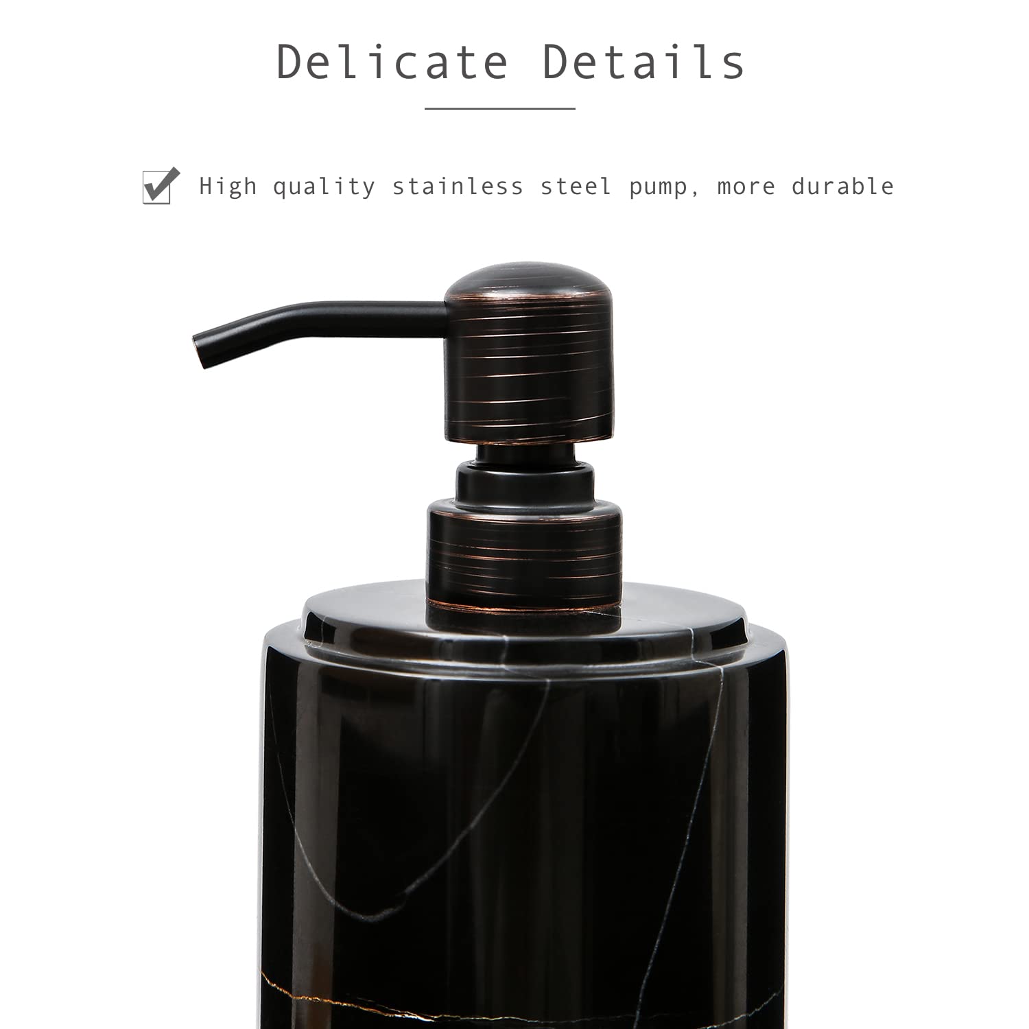 Jimei Black Marble Soap Dispenser Hand Or Dish For Bathroom & Kitchen - Decorative Natural Marble Stone Liquid Soap/Lotion Dispe