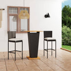 vidaXL 3 Piece Patio Bar Set with Cushions - Poly Rattan Black - Powder-Coated Steel Frame and Solid Acacia Wood - Outdoor Furniture for Garden, Deck, Backyard