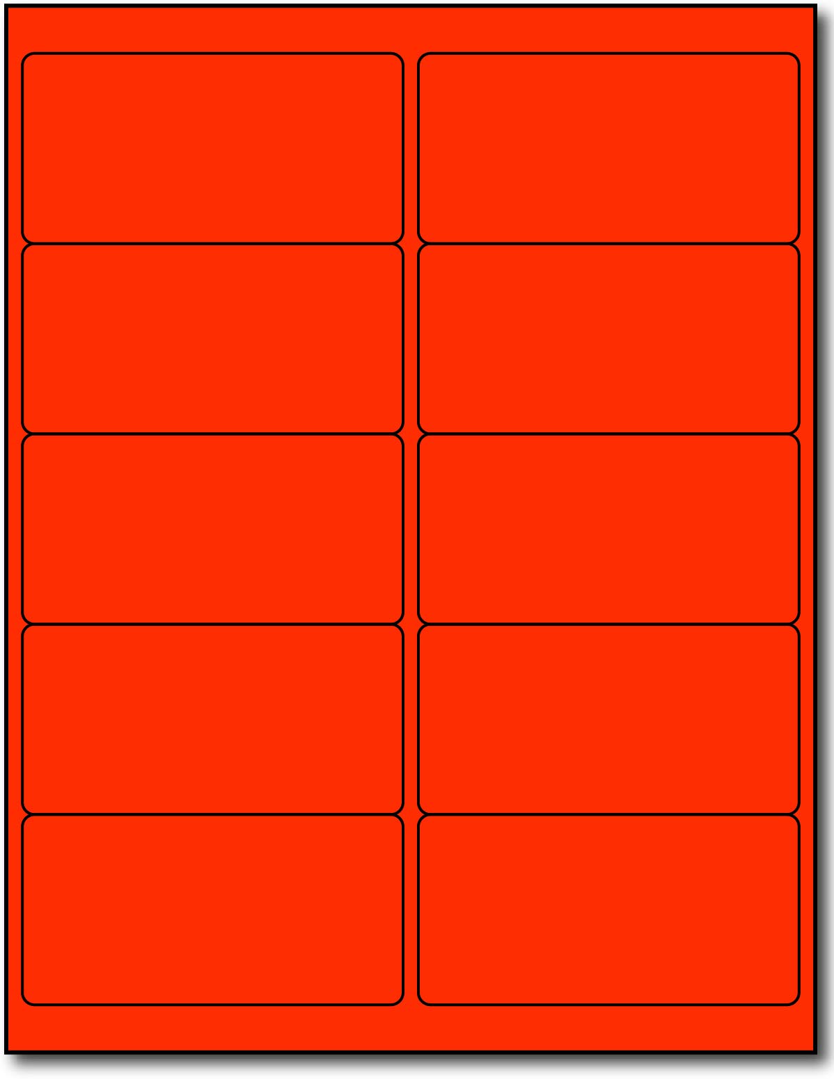 Fluorescent Mailing Labels - 4' X 2' Red - 10 Per Sheet - Bright Neon Color Address Stickers For High Visibility - Inkjet/Lase