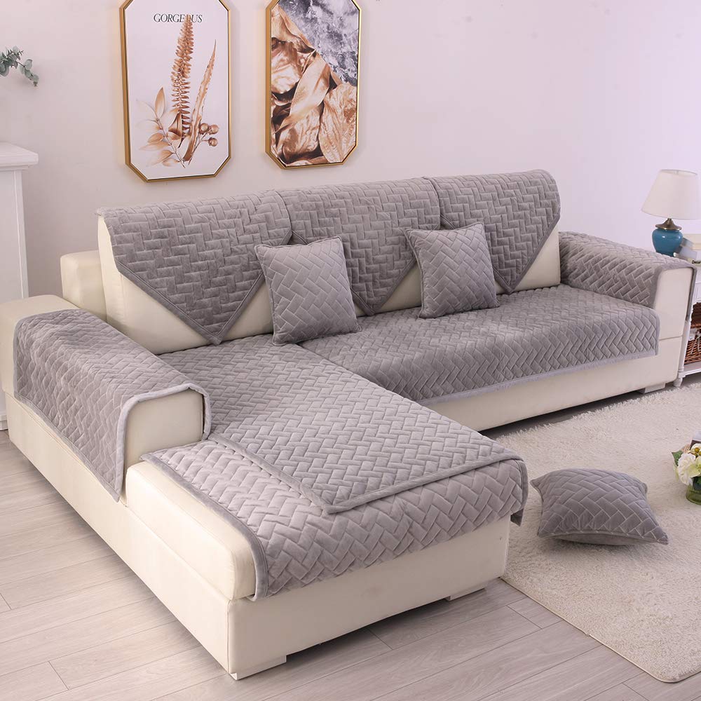 TEWENE Sofa Cover Sectional Couch Covers Anti-Slip Sofa Slipcover for Dogs Cats Pet Love Seat Recliner Living Room Light Grey 36