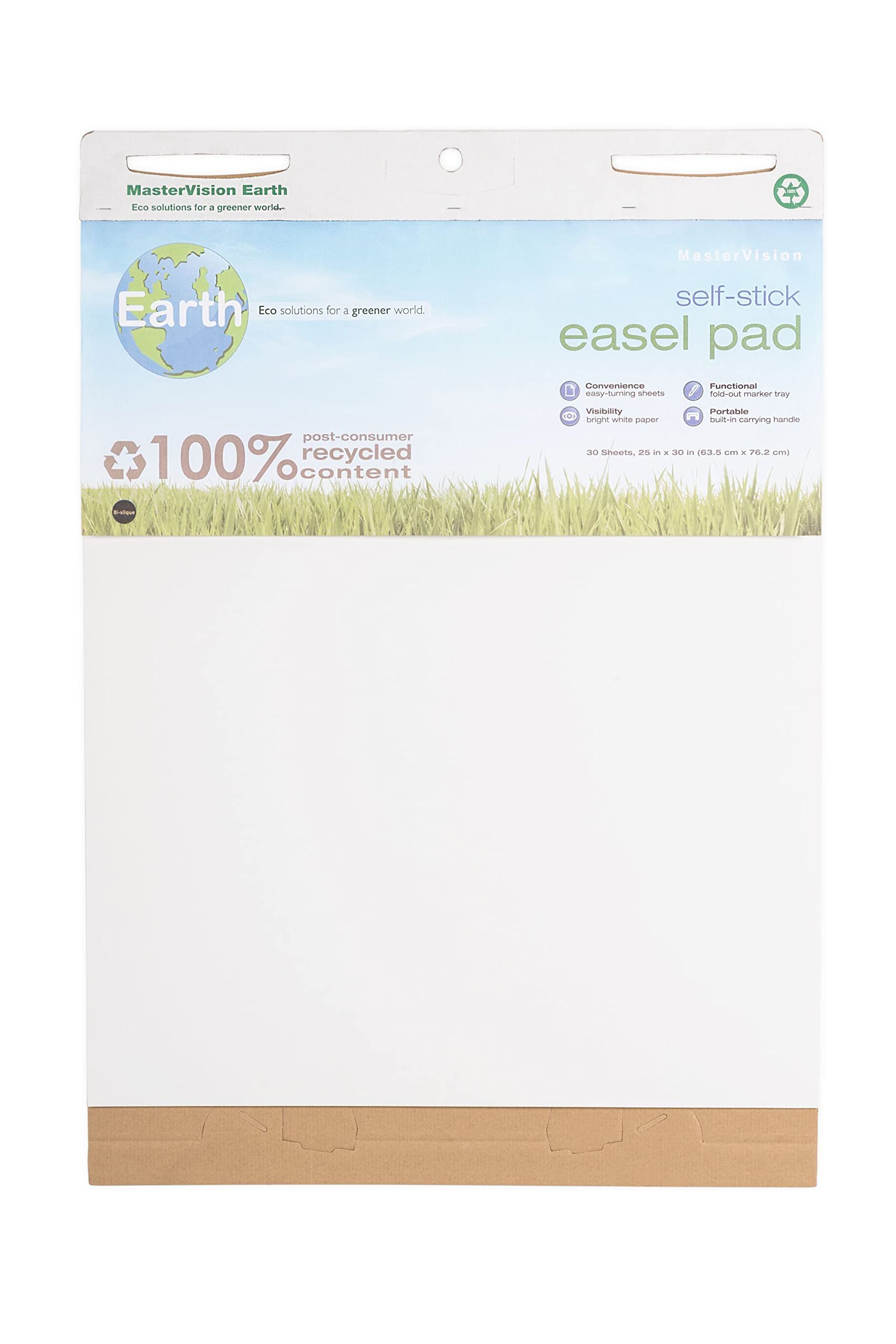Mastervision Self-Stick Easel Pad Earth, Sheet Size 30' X 25', 30 Sheets Each, 2 Pack, White
