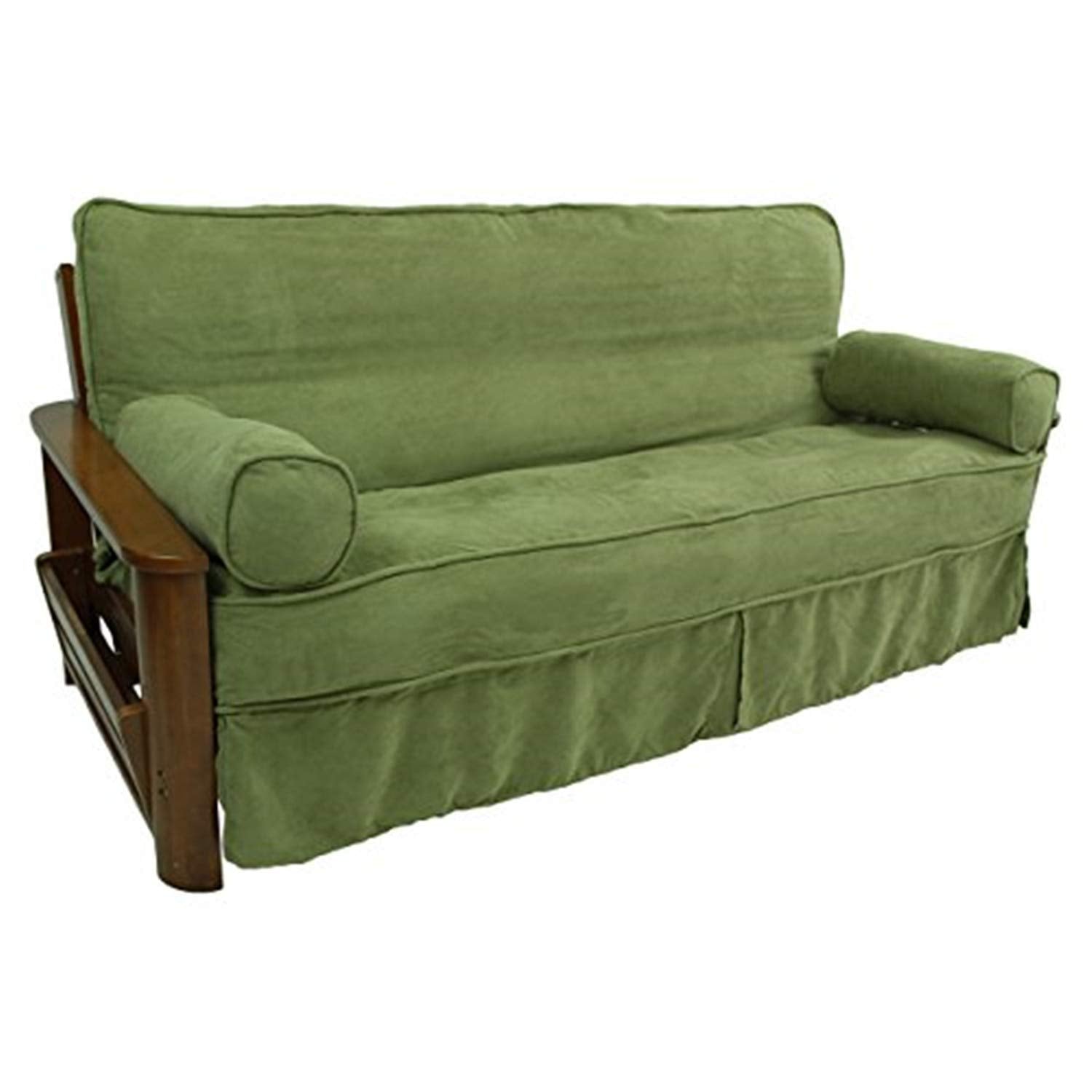 Blazing Needles Solid Microsuede Double Corded 8&quot; to 9&quot; Futon Slipcover Set with 2 Bolster Pillows (Set of 3), Full, Java