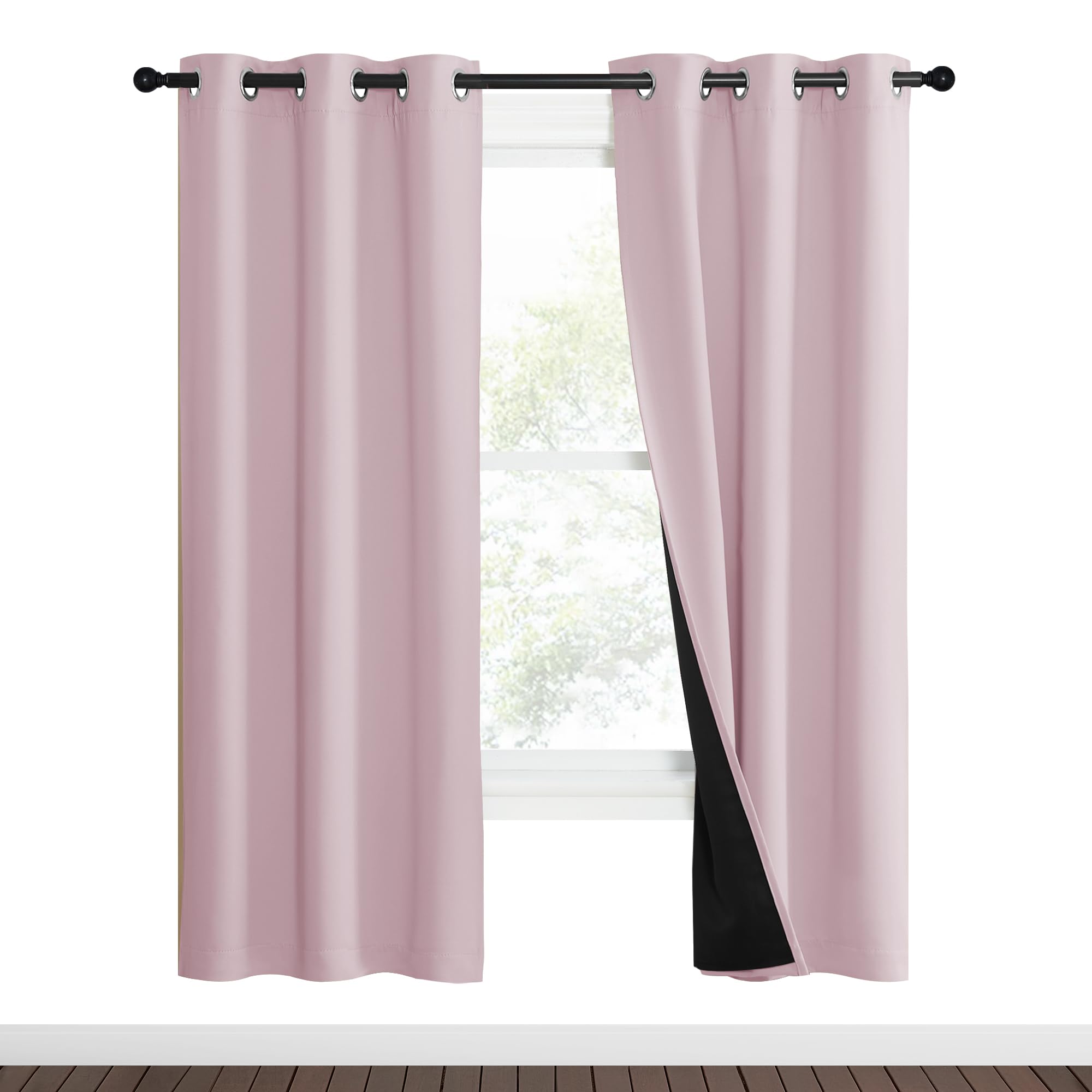 Nicetown 100% Blackout Window Curtain Panels, Heat And Cold Blocking Drapes With Black Liner For Nursery, 70' Thermal Insulated Draperies (Lavender Pink, 2 Pieces, 37' Wide Each Panel)