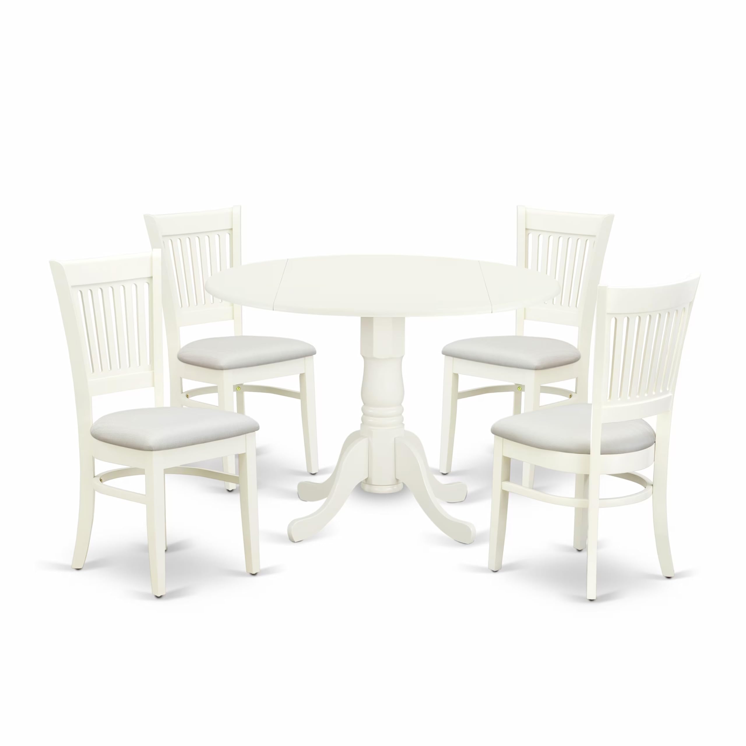East West Furniture Dlva5-Lwh-C 5 Piece Dining Table Set For 4 Includes A Round Kitchen Table With Dropleaf And 4 Linen Fabric Kitchen Dining Chairs, 42X42 Inch, Linen White