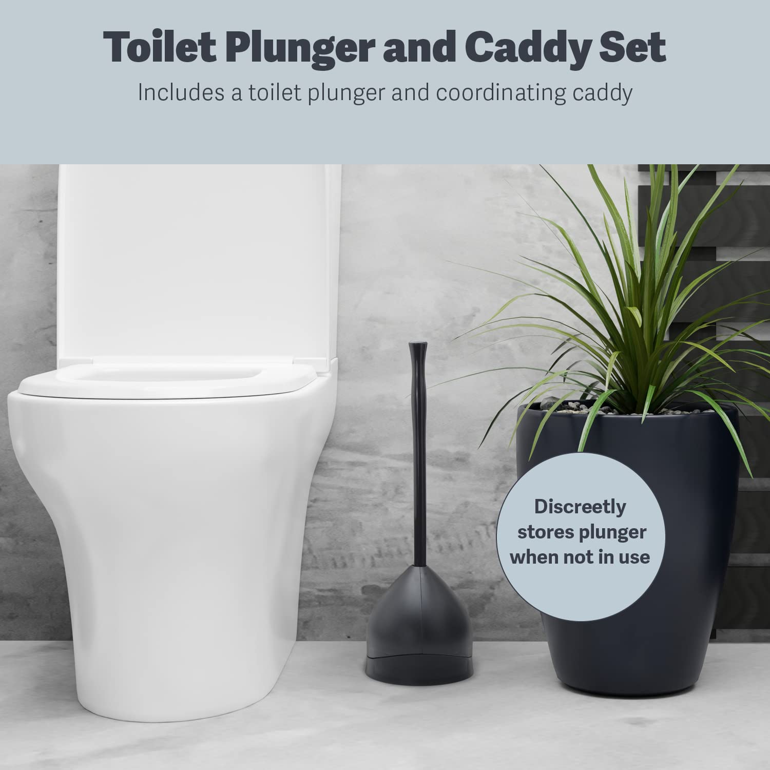 Casabella Toilet Plunger and Hideaway Caddy Combo Heavy-Duty Plastic Black 8500102
