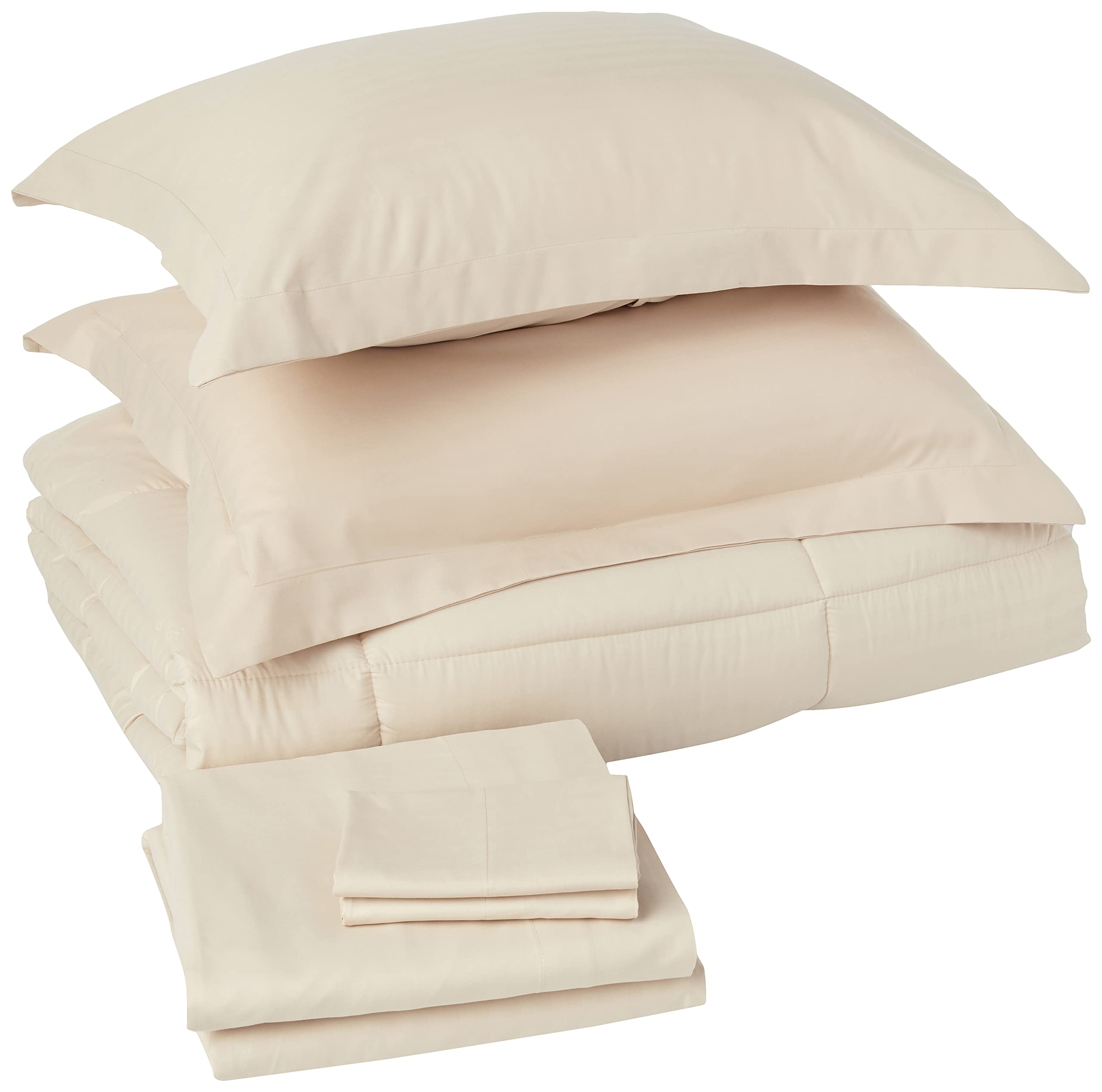 Sweet Home Collection 8 Piece Bed In A Bag With Dobby Stripe Comforter, Sheet Set, Bed Skirt, And Sham Set - Queen - Beige, (Pac