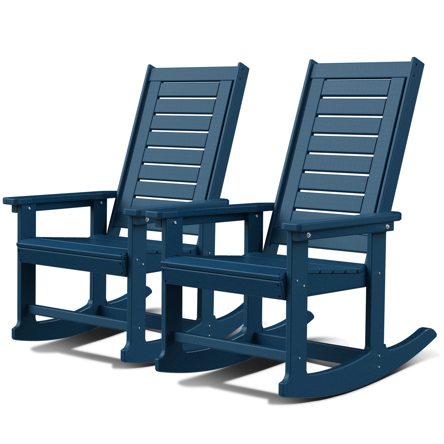 Greenvines Outdoor Rocking Chairs | Set Of 2 | Porch Rocker | Hdpe Plastic | Blue | Oversized Rockers | High Back | Big & Tall | Ladder Back | For Patio Outside Backyard Balcony Garden