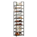 Simple Trending Tall Shoe Rack, 10 Tiers Shoe Organizer Storage Shelf with Hooks Holds 20 Pairs for Closet, Black