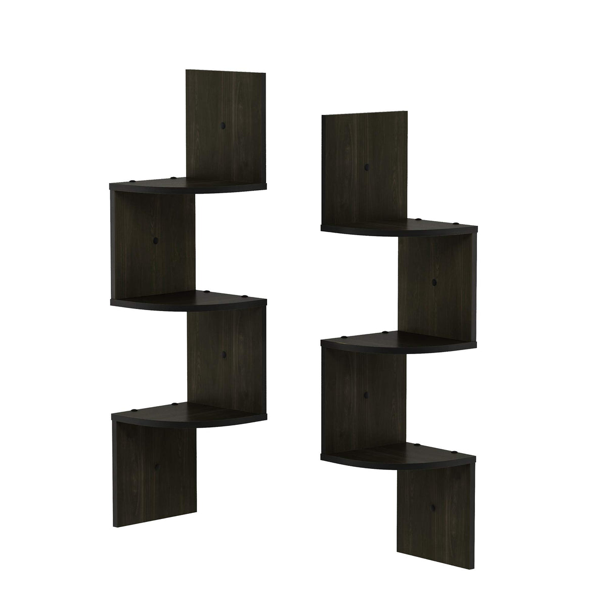 Furinno Rossi Wall Mount Floating Corner Shelf, 3-Tier Radial Set Of 2, Espresso