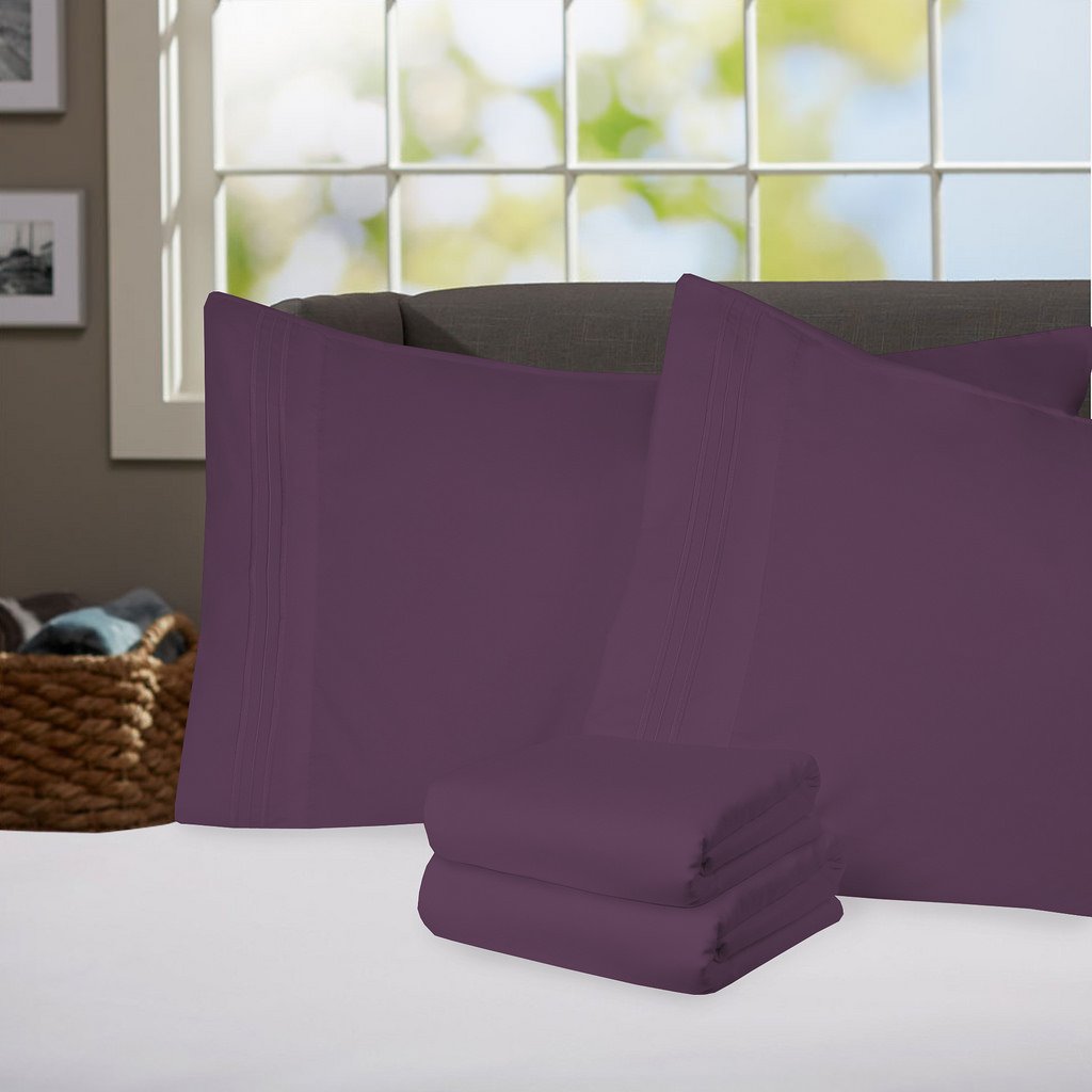 Sweet Home Collection Supreme 1800 Series 4Pc Bed Sheet Set Egyptian Quality Deep Pocket - King, Purple