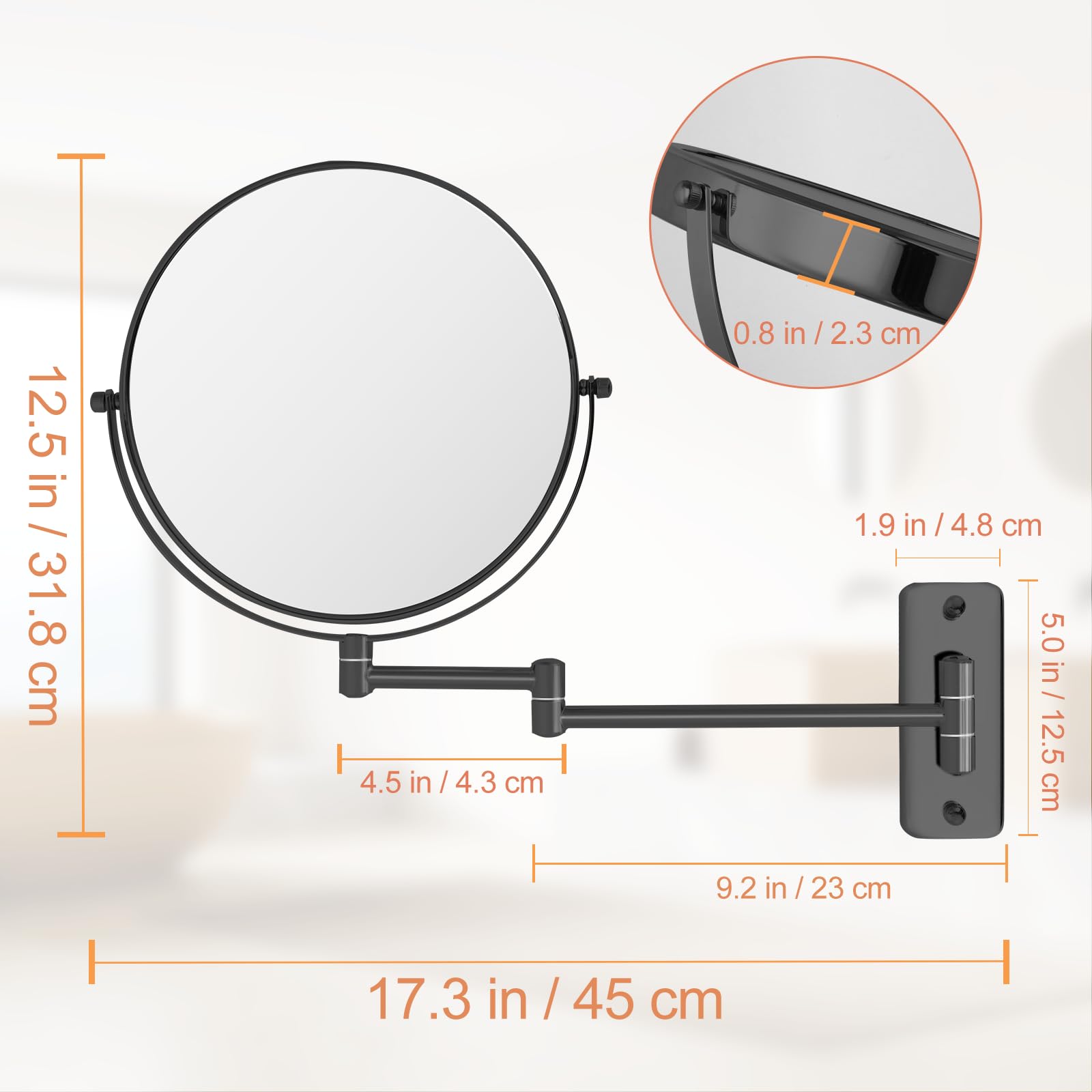 Ffowcye 8' Wall Mounted Magnifying Makeup Mirror, 1X/10X Double-Sided Shaving Mirror, 360 Swivel Mirror Wall Mount, Extendable