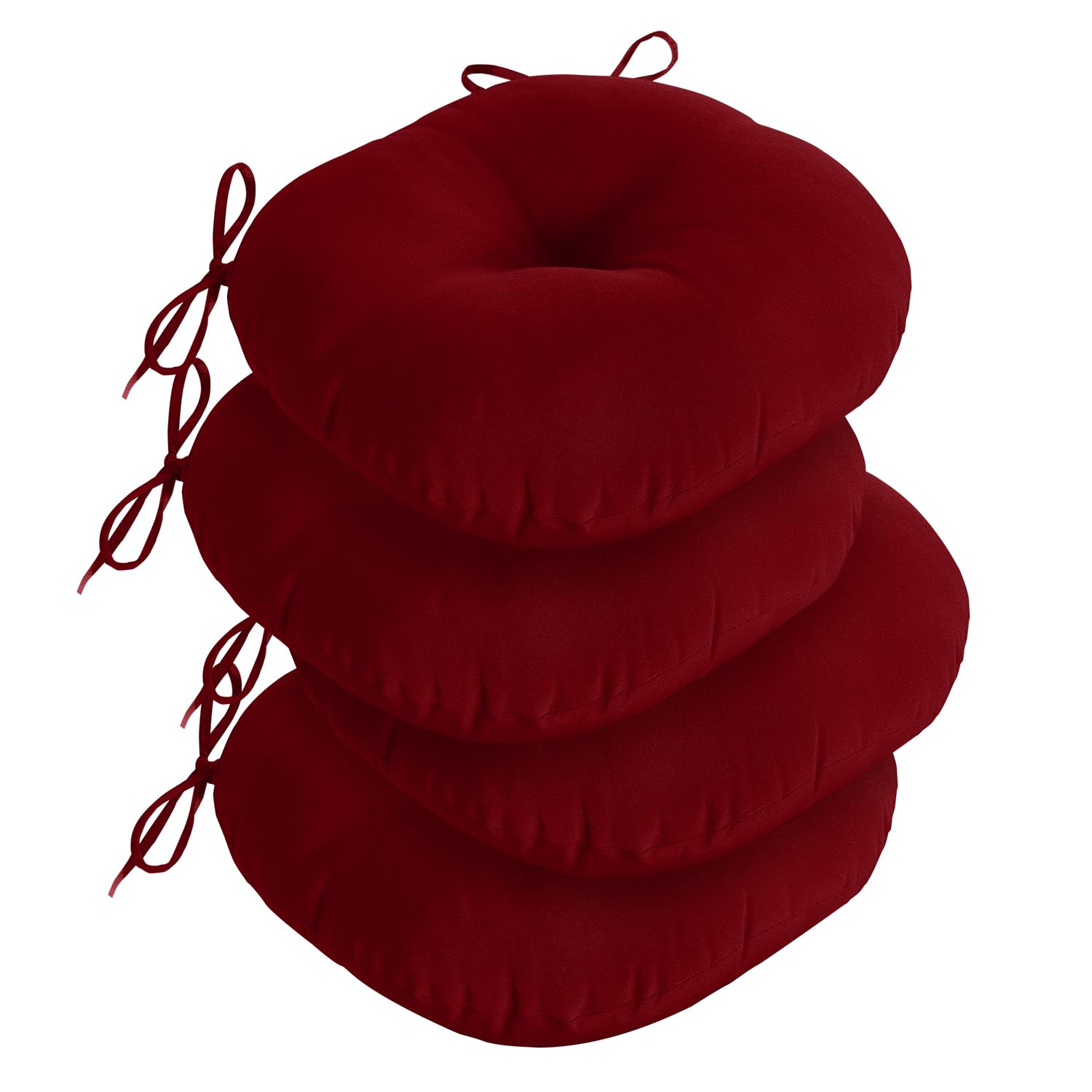 Downluxe Round Outdoor Chair Cushions, Waterproof Memory Foam Bistro Patio Furniture Cushions 15' X 15', Burgundy, 4 Pack For