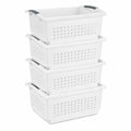 Sterilite 4 Pack Large Stacking Basket, Open Top Storage Bin with Handles, White  Ideal for Home Closets, Kitchens, or Office O
