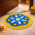 SHREE MADHAV Microfiber Rangoli Doormat, Round Floor Mat with Traditional Indian Mandala Design 21x21 Inches |Decorative Welcome