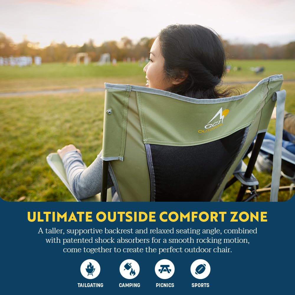 Gci Outdoor Comfort Pro Rocker Camping Chair | Portable Folding Rocking Chair With Durable Armrests & Drink Holder — Royal Blue
