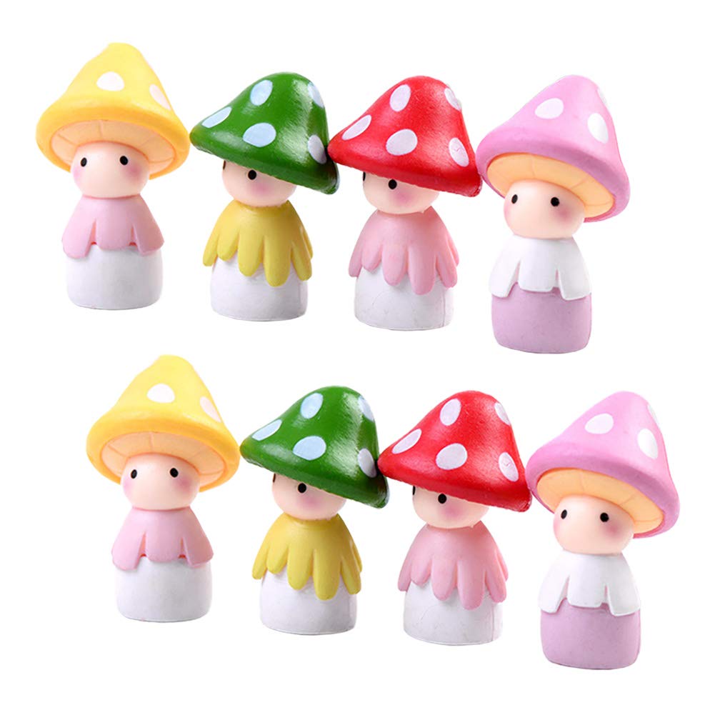 Maomia 8 Pcs Miniature Mushroom Dolls, Fairy Garden Doll Figurines Dollhouse Garden Decor Micro Landscape Diy Outdoor Decoration